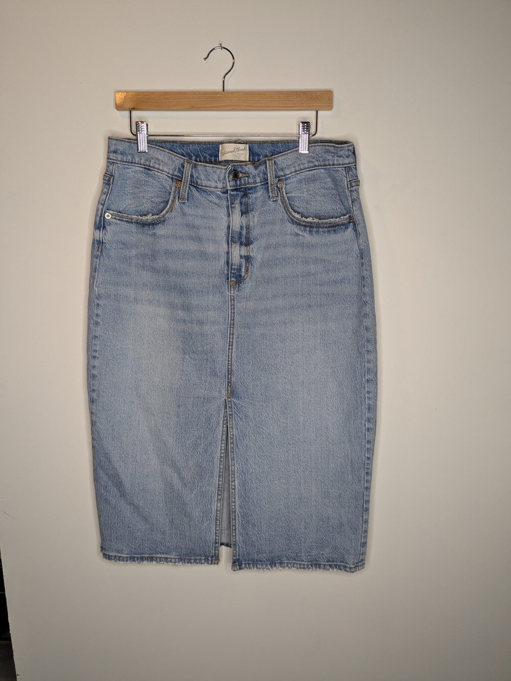 Universal Thread Light Blue Denim Midi Skirt with Button Waist Size 12